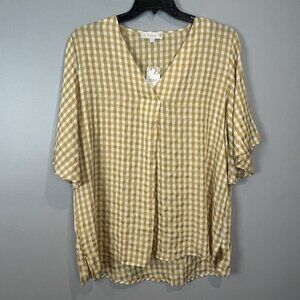 Weekend Suzanne Betro Gingham Blouse Size 2X Dark Yellow White Checkered NWT